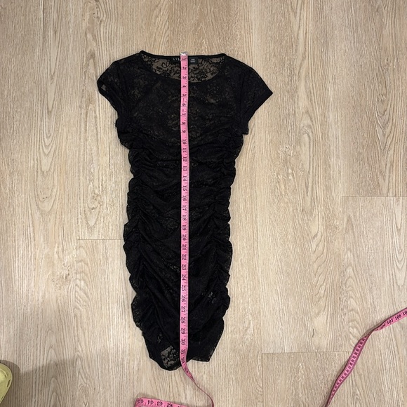 Lioness Beguile Lace Sexy Sheer Black Ruched Stretch Mini Dress Size XXS - Picture 7 of 8